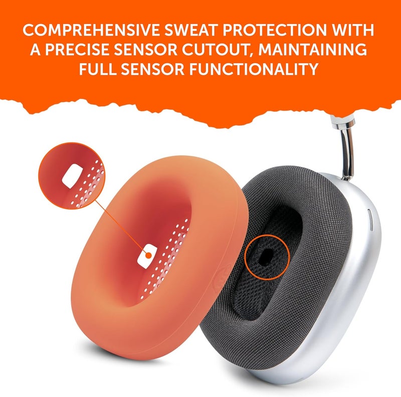 WC SweatZ Max - Patented Protective Earpad Covers for Airpods Max Made by Wicked Cushions | Sweatproof & Easily Washable | Full Earpad Sweat Protection | Orange - Image 4
